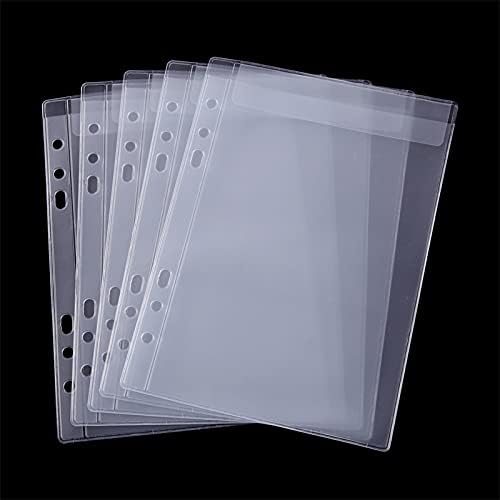 10 Pack A5 Size Plastic Binder Pockets,6 Holes Waterproof PVC Folders Loose Leaf Bag forBudgeting Loose Leaf Bags Planner Insert Pouches Photo,Document, Stamp & Die Storage Bills Organizer