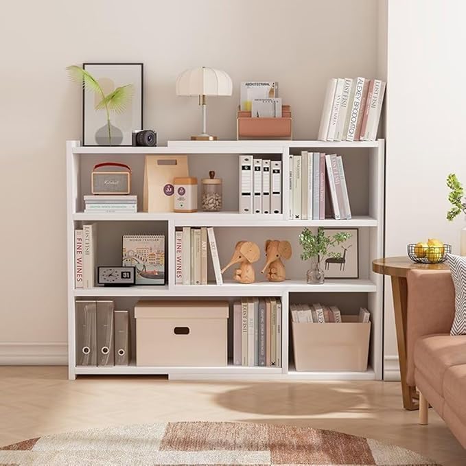 Wooden Extendable Bookcase, 4-Tier Bookshelf with Adjustable Width, MDF Bookcase for Corner or Small Space, Storage Organizer for Living Room, Bedroom or Home Office, Oak