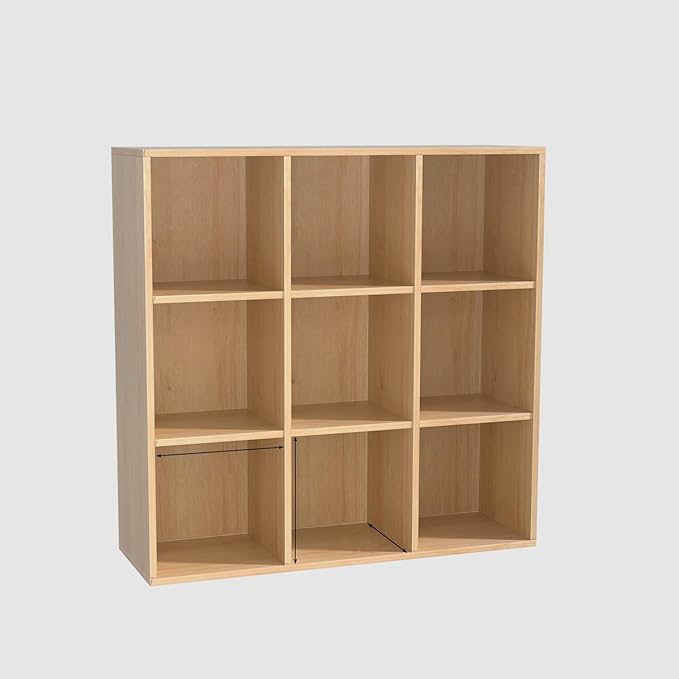 Wooden 9 Cube Storage Organizer with Closed Back Panel,White Cube Shelf Cubby Storage Organizer with Compartments for Living,Bookshelf,Storage Organizers Easy to Install (Oak, 9 Cube-13in)