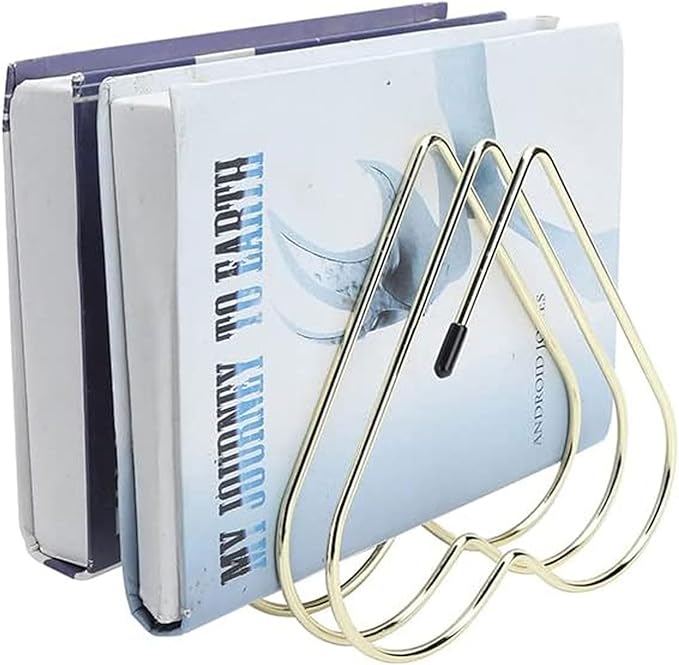 Zorfeter Heart Shaped File Holder, Iron Storage Rack Vinyl Record Organizer, 5 Slot Desktop Book Storage Rack for Office Home Decor/Book Lovers(Gold)