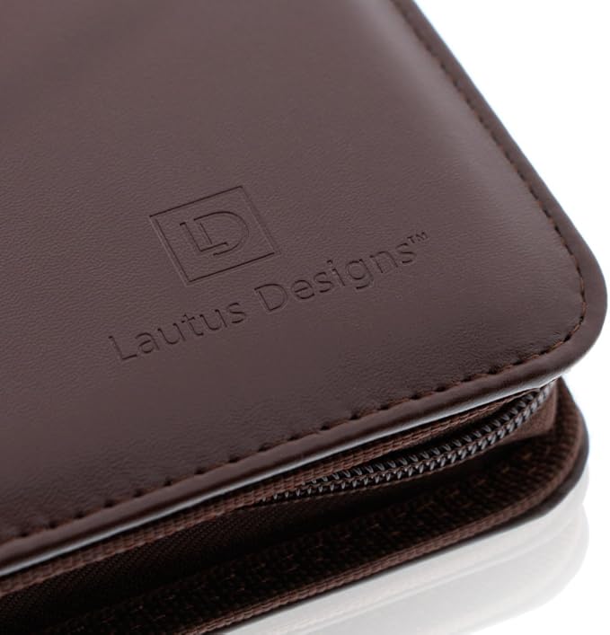 Zippered Portfolio Binder with Junior Legal 5x8 Notepad - Dark Brown PU Faux Leather Business Padfolio Organizer Folder with 8 Inch Tablet Sleeve & Gift Box by Lautus Designs