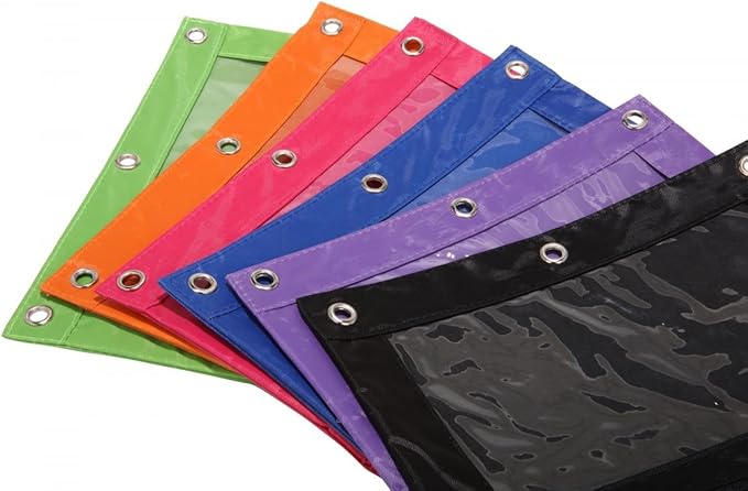 Zippered Binder Pen Pencil Pouch 3 Rings with Clear Window for School Classroom Organizers 8 Pcs (Blue)