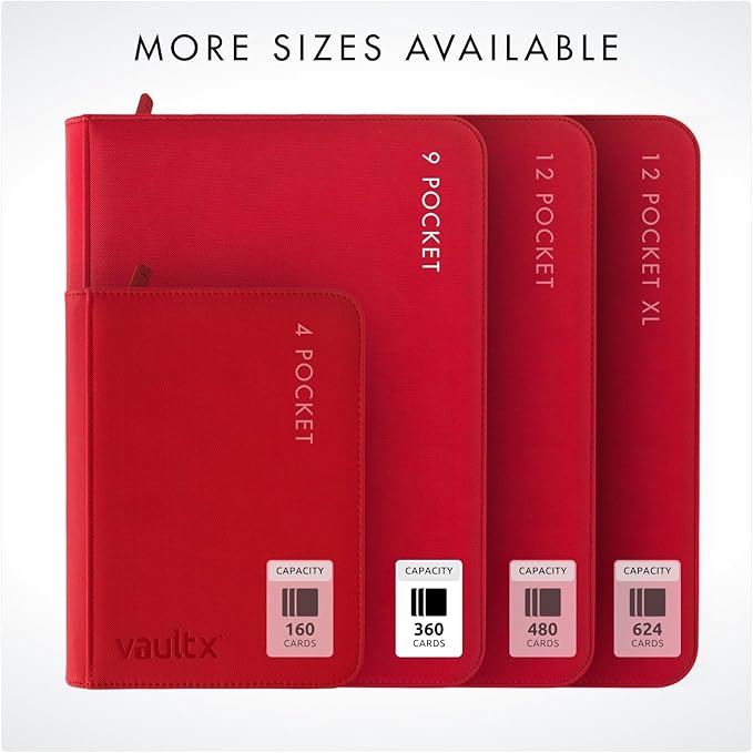Vault X 9 Pocket Trading Card Zip Binder, 360 Cards, Premium Exo-Tec Album Material, 20 Side-Loading Pages, Folder for Collectible Games, Sports, TCG (Red)
