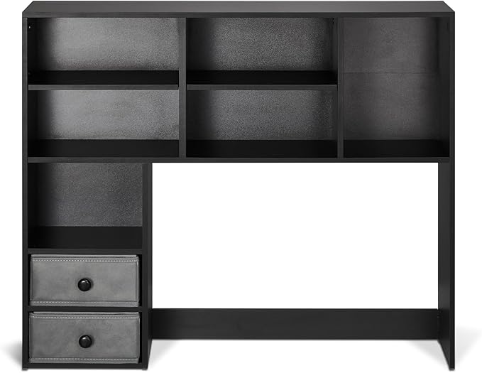 VEVOR 3-Tier Desktop Storage Organizer, 37" x 10" x 31.1" Office Storage Rack Wood Display Shelf, Desktop Bookshelf Hutch with 2 Fabric Drawers, for Office, Home & Dorm, Black