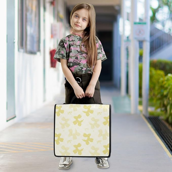 Yellow Balloon Dogs Bow Zipper Binder with Shoulder Strap Bag 3 Ring Binder Organizer Large Capacity Multiple Compartments for School Office