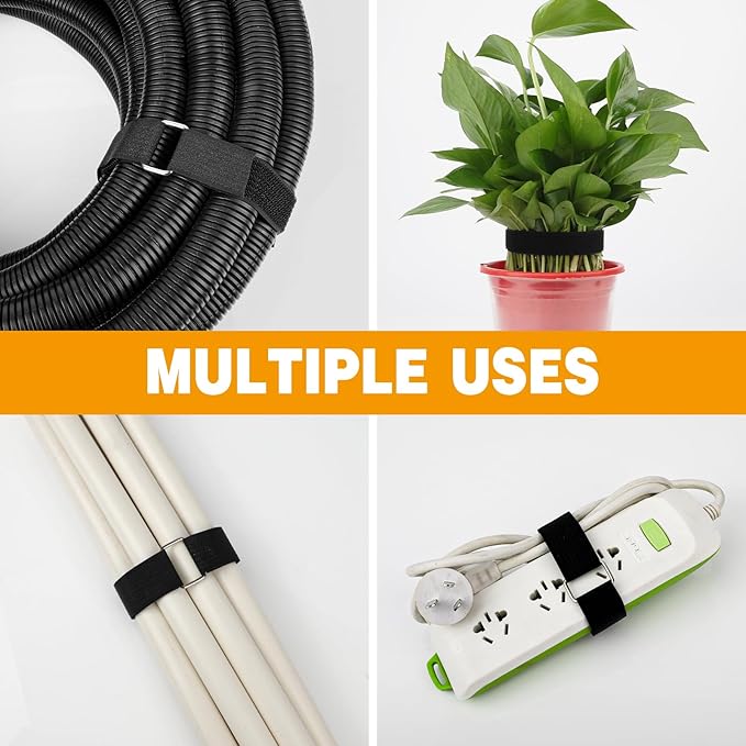 0.65" x82ft Hook and Loop Straps with 40 Metal Buckles, Adjustable Fastening Cinch Straps, Cut to Length Cable Straps, Reusable Nylon Straps 0.65 Inch Wide for Organizer or Storage, Black