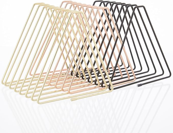 Y YOMA 1 Pack Rose Gold File Folder Racks Triangle Magazine Holder Metal File Organizer for Desk Decorative File Sorter Display Rack for Office Home, 7 Compartments
