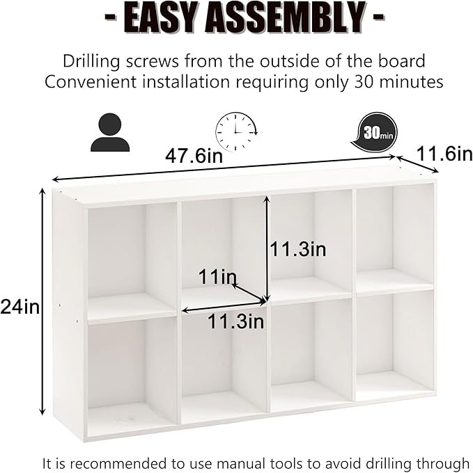 Wooden 8 Cube Storage Organizer with Closed Back Panel,White Cube Shelf Cubby Storage Organizer with Compartments for Living,Bookshelf,Storage Organizers Easy to Install (White, 8 Cube)