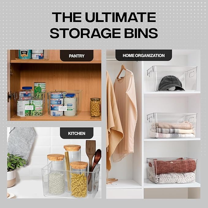 Ytteve Large - 3 Pack Clear Plastic Storage Bins – Pantry Organizers & Storage Containers, Cabinet Organizer - Home Organization Must Haves for Kitchen, Laundry Room, Office, Closet, Garage & Freezer
