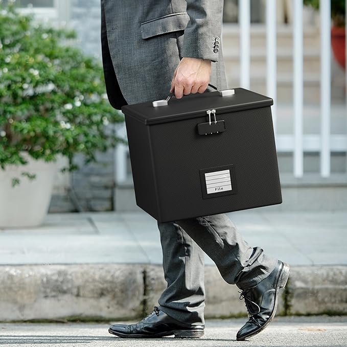 2 Pack Fireproof Document Box File Organizer - Portable Waterproof Fire Safe Locking Filing Storage Box with Handle for Hanging Letter Size Folder Important Document