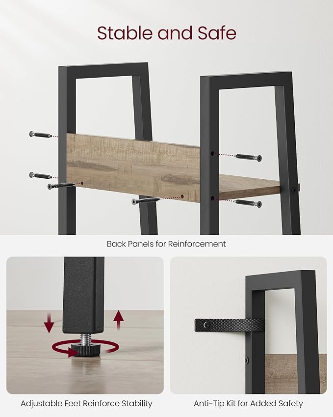 VASAGLE Bookshelf, 5-Tier Narrow Book Shelf, 11.8 x 13.3 x 66.9 Inches, Ladder Shelf for Home Office, Living Room, Bedroom, Kitchen, Camel Brown and Ink Black ULLS109B50V2
