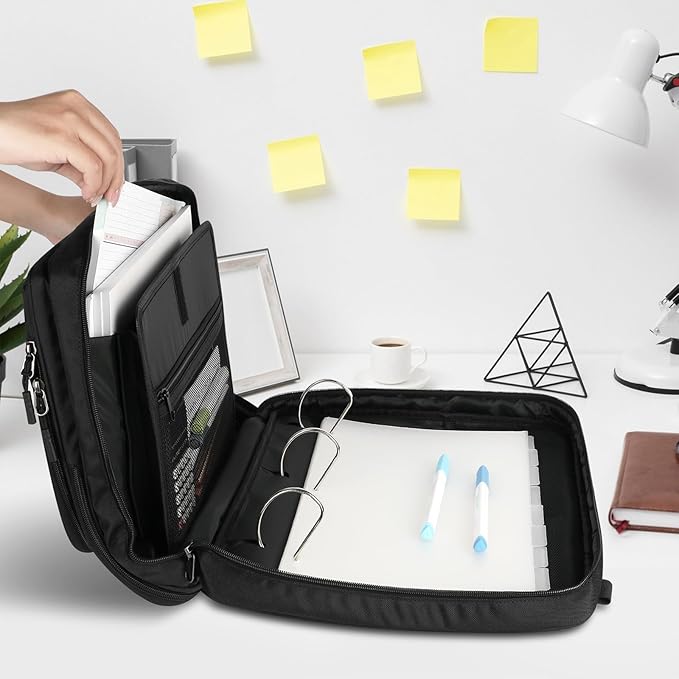 Zipper Binder Bag, 2-inch 3-Rings with Multiple Pockets File Folder - 500 Sheet Capacity, Up to 14‘’ Laptop and Tablet, Detachable Backpack Straps & Shoulder Use for School