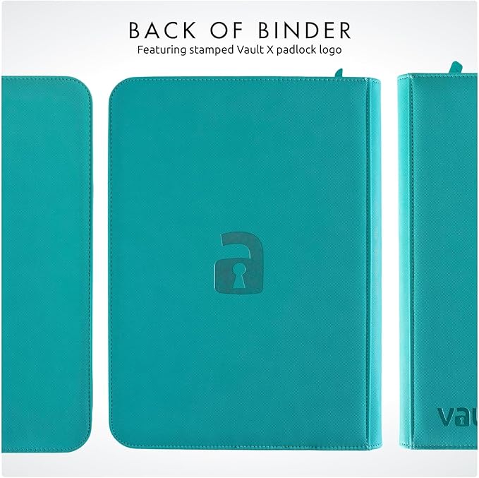 Vault X 9 Pocket Trading Card Zip Binder, 360 Cards, Premium Exo-Tec Album Material, 20 Side-Loading Pages, Folder for Collectible Games, Sports, TCG (Teal)