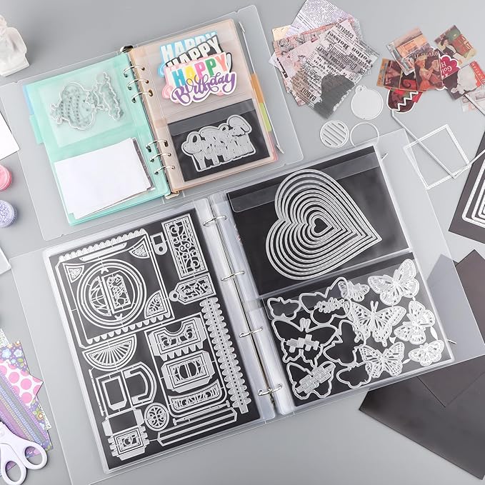 10 Pack A4 Size Plastic Binder Pockets,4 Holes Waterproof PVC Folders Loose Leaf Bag forBudgeting Loose Leaf Bags Planner Insert Pouches Photo,Document, Stamp & Die Storage Bills Organizer(4 Grid)