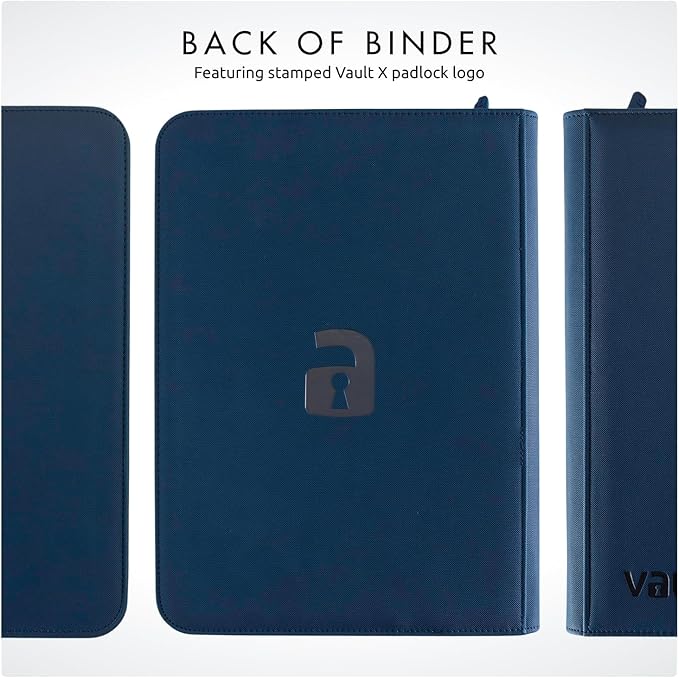 Vault X 9 Pocket Trading Card Zip Binder, 360 Cards, Premium Exo-Tec Album Material, 20 Side-Loading Pages, Folder for Collectible Games, Sports, TCG (Blue)