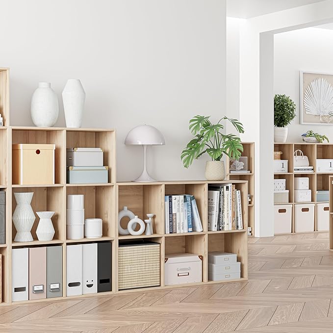 Wooden Cube Storage Organizer with Closed Back Panel, 11in Cube Shelf Opening, Bookshelf, Display Shelf,Closet Cabinet for Home and Office (White Oak, 6-Cube 35.98L*9.45W*24.09H)