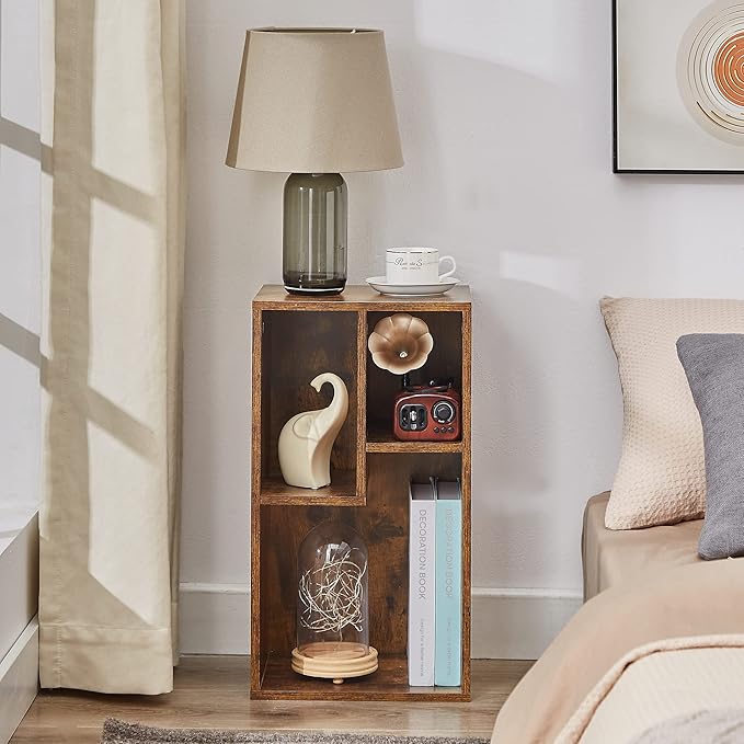 VECELO 3 Cube Small Bookcase, Fits Tallest Hardcovers, Horizontal Available, 2-Tier Modern Bookshelf, Storage Organizer for Small Spaces, Kids Room, Bedroom Living Room, Rustic Brown
