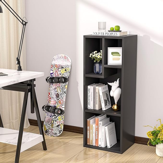 VECELO 3-Tier Small Bookcase, 4 Cube Bookshelf, Fits Tallest Hardwares, Modern Floor Standing Unit, Shelf Hold Up to 66 LBS for Living Room Bedroom, Black
