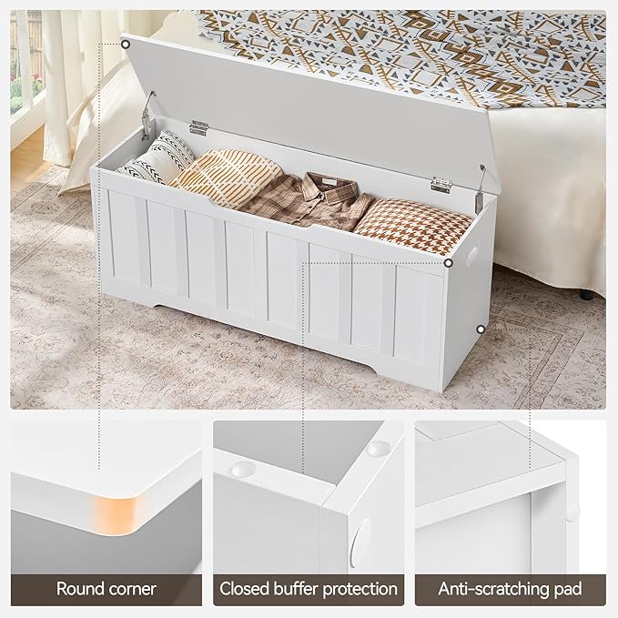 47.2" Storage Chest Extra Large,Storage Trunk with 2 Safety Hinges,Wooden Storage Bench,Shoe Bench,47.2x15.7x19.1 Inch,Easy Assembly,Storage Bench for Bedroom,Living Room,entryway(White).