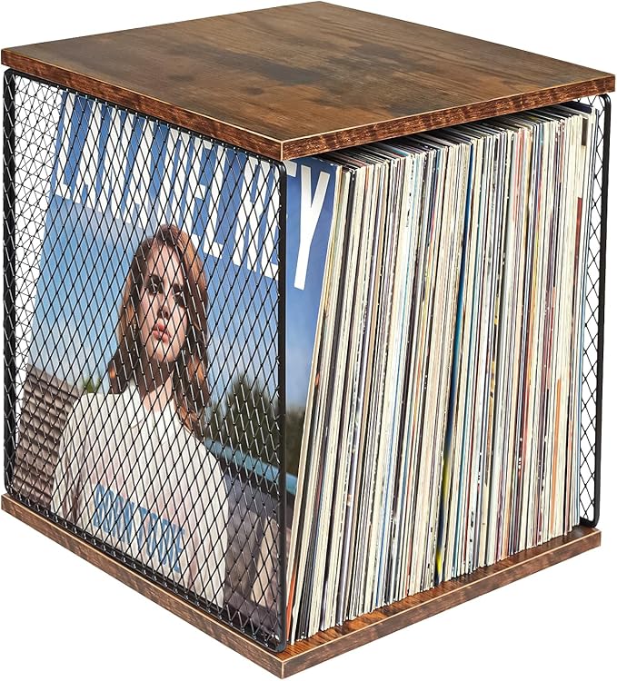 1 Cube Record Holder Vinyl Record Storage Furniture,DIY Stackable 40-55 Records Visualize Record Holder Album Storage Box Cube Wooden Organizer Crate Records Cabinet Record Vinyl Storage