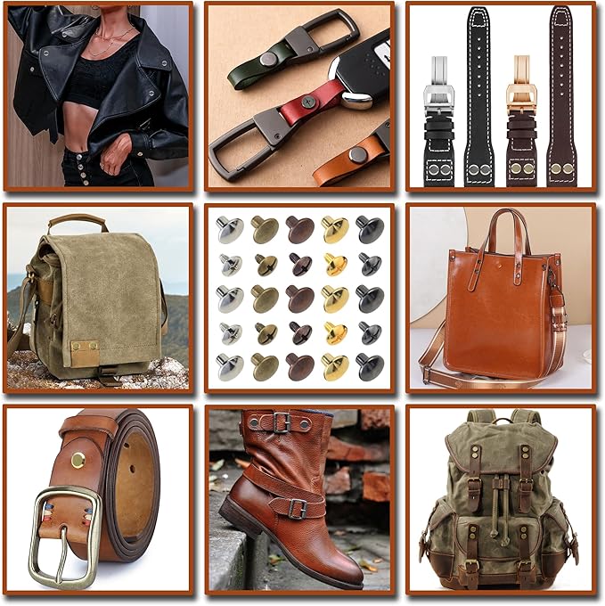 YORANYO 100Sets Chicago Screws Leather Rivets Assorted Screw Rivets Metal Studs for Clothing Chicago Binding Screws Spike and Studs for Decorate Repair Shoes Belts Bags Purse Dog Collars (10MM Head)