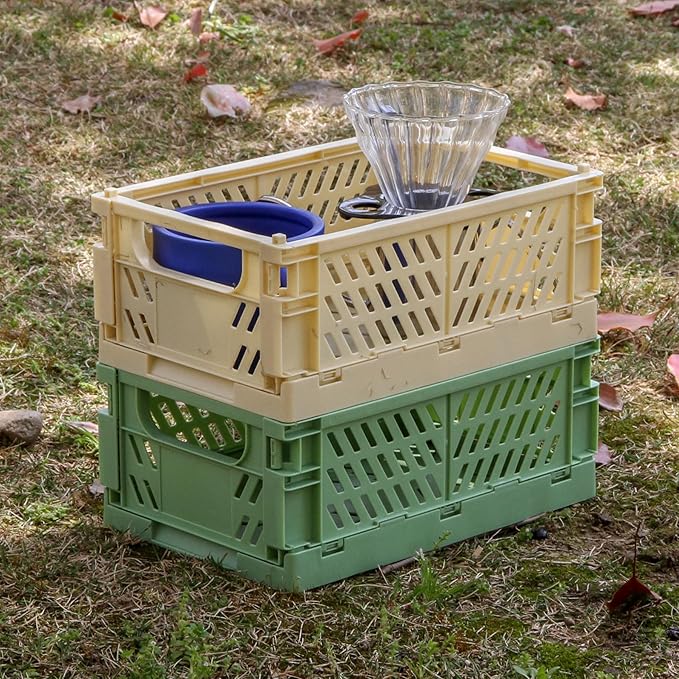 4 Pcs Collapsible Storage Crates, 10x5.9x4 inches Space-Saving Folding Containers, Stackable Plastic Boxes for Home Kitchen Office Bedroom Bathroom, Green