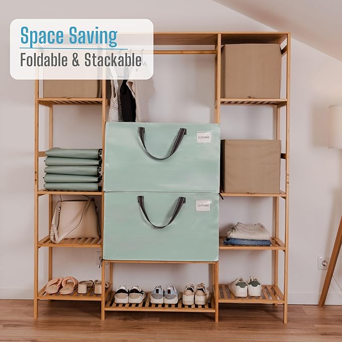 VENO 4 Pack Moving Bags and Large Christmas Decoration Storage Bins with lids. Alternative to Moving Boxes, Packing Supplies for College. Heavy Duty Totes (Shiny Light Green, 4 Pack)