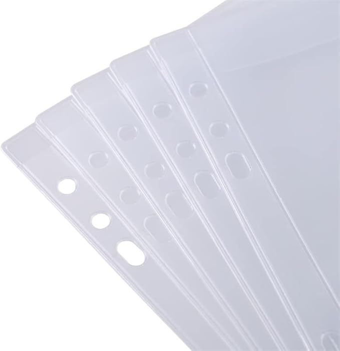10 Pack A5 Size Plastic Binder Pockets,6 Holes Waterproof PVC Folders Loose Leaf Bag forBudgeting Loose Leaf Bags Planner Insert Pouches Photo,Document, Stamp & Die Storage Bills Organizer