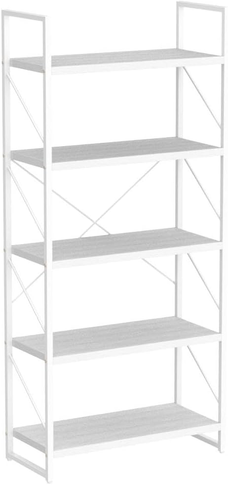 YITAHOME 5 Tiers Bookshelf, Modern White Bookcase, Book Holder Organizer, Display Storage Rack Standing Shelves for Bedroom Living Room/Home/Office, All White