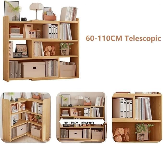 4-Tier Expandable Bookshelf with Adjustable Width, MDF Bookcase for Corner or Small Space, Storage Organizer for Living Room, Bedroom or Home Office, Oak