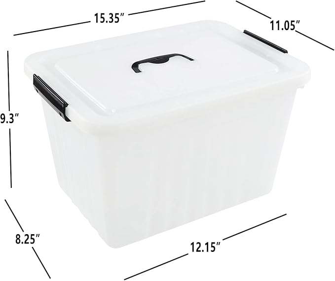 20 L Plastic Storage Bins with Latching Lids, Stackable Storage Containers for Garage, Closet, Kitchen, 4 Packs