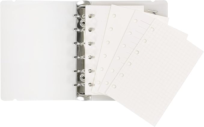 Zelten Colorful PP Cover Ring Binder File Folder for Loose Leaf Sheet Protectors with Notebook Refill/Personal Organizer(A7 6 Holes Mini Set, White)