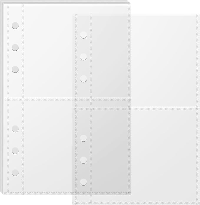 10 Sheets Clear Sticker Book Sleeves Pockets, Sticker Organizer Album Inserts for 6 Ring A6 Binder, for Organize Binder Stickers, Photos, Tickets, Cards, Cash, 2 Pocket