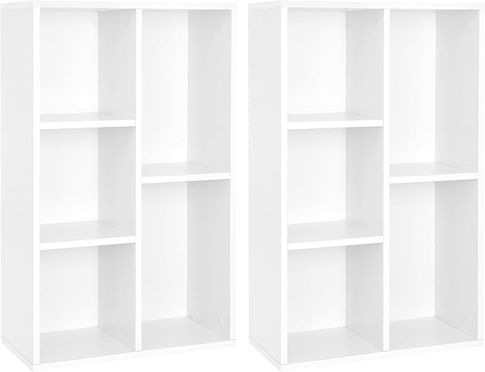 VASAGLE Set of 2 Bookcases, Bookshelves, 5 Compartments, Freestanding Shelves and Cube Organizers, Display Shelves for Small Spaces, for Living Room, Bedroom, and Home Office, Cloud White ULBC25WT-2