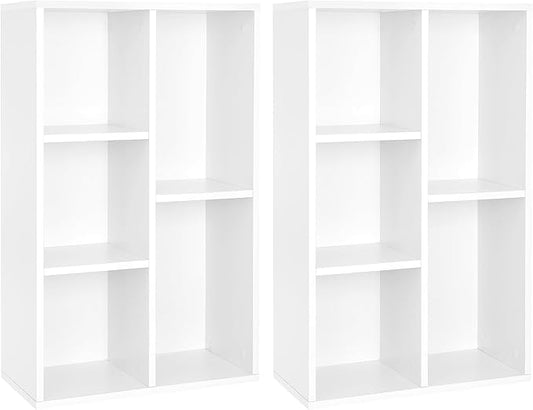 VASAGLE Set of 2 Bookcases, Bookshelves, 5 Compartments, Freestanding Shelves and Cube Organizers, Display Shelves for Small Spaces, for Living Room, Bedroom, and Home Office, Cloud White ULBC25WT-2