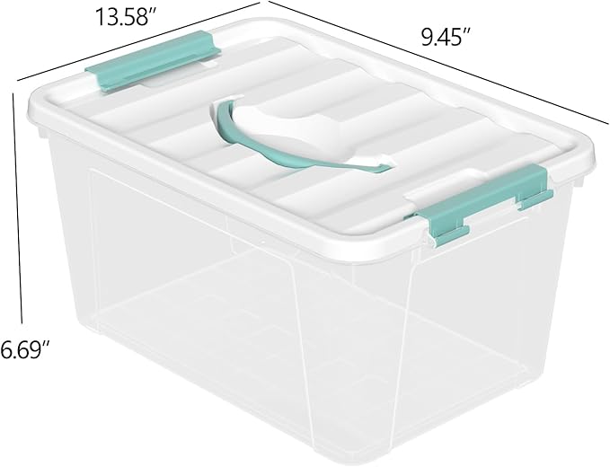 Xyskin 14 Quart Clear Storage Bins with Lid and Green Handle, Storage Latch Box/Bin Organizing Container