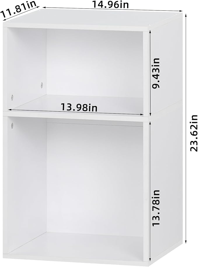 YAHARBO 2 Cube Bookshelf, White Record Player Stand with Vinyl Storage Up to 100 Albums, Horizontal Low Book Shelf, Mini Bookcase with Storage Organizer, Small Turntable Stand for Living Room, Bedroom