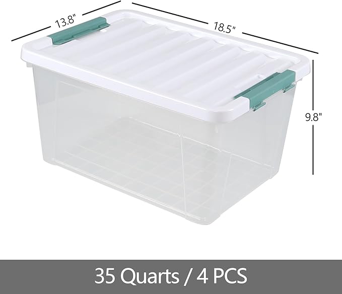 35 Quart Plastic Storage Bins with Lids, 4-Pack Stackable Clear Storage Organizing Box for Garage, Closet, Kitchen