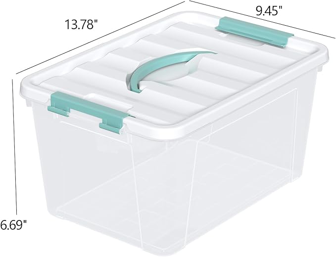 14 Qt Stackable Plastic Storage Bins with White Lids, Clear Latching Storage Organizer Box, 8 Packs