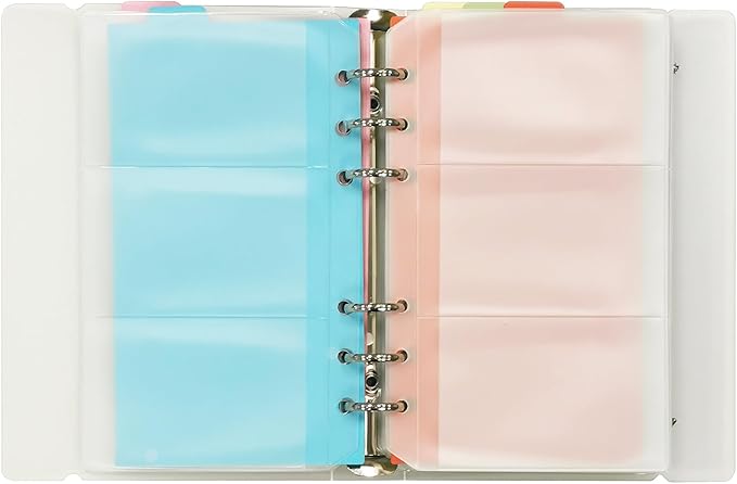 Zelten Business Card Holder PP Cover Round Ring Binder Namecard Organizer for Men & Women, Credit Card Binder File, 5 Color Index Tabs, 90 Pockets/180 Card Capacity(A6 Card Holder, White)