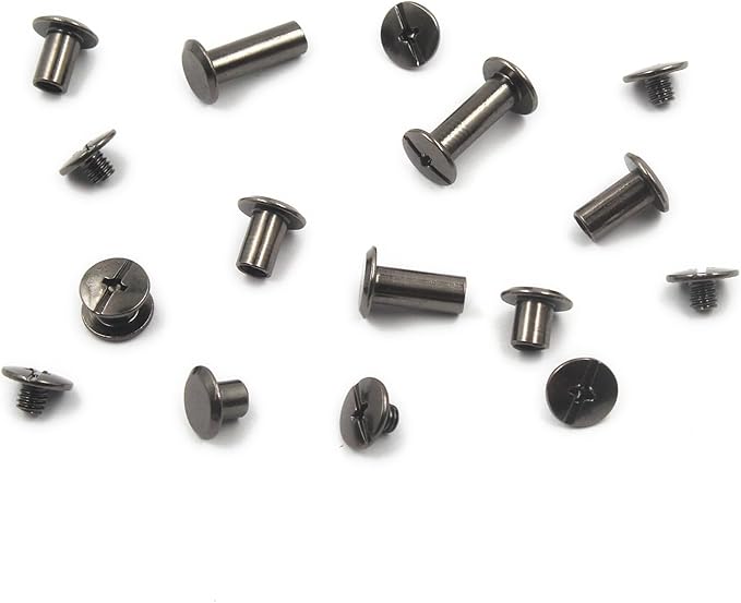 120 Sets Chicago Screws with Hole Puncher and Screwdriver 3/16" Leather Rivets 7 Sizes Assorted Screw Rivet M5 Binding Screws for Decorate and Repair Leather Craft Belt Bookbinding Bag Purse