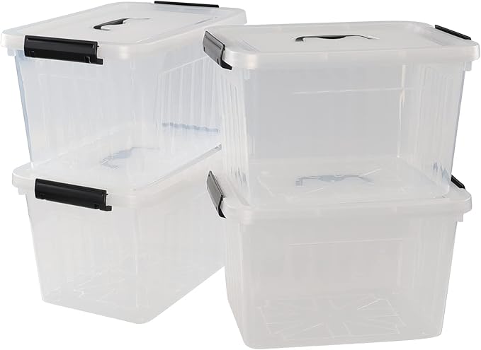 10 L Clear Plastic Latching Box, Plastic Storage Bin with Lids, 4-Pack