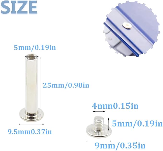 100Pcs/50Set Chicago Screws M5x25mm Book Binding Rivets Screw Posts Round Flat Head Stud Screw for DIY Leather Albums (DZBD/M5x25)