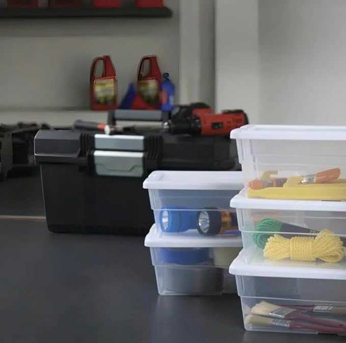 20-Pack Clear 6-Quart Plastic Storage Containers with Snap-Fit Lids – Stackable，Durable Organizers for Home，Kitchen，Office，Shoe Closets & Cabinet Shelves