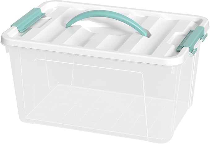 Xyskin 14 Quart Clear Storage Bins with Lid and Green Handle, Storage Latch Box/Bin Organizing Container