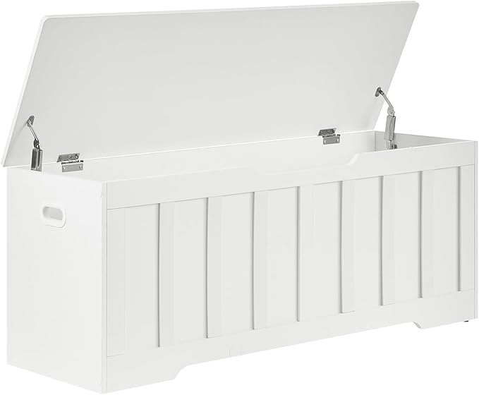 47.2" Storage Chest Extra Large,Storage Trunk with 2 Safety Hinges,Wooden Storage Bench,Shoe Bench,47.2x15.7x19.1 Inch,Easy Assembly,Storage Bench for Bedroom,Living Room,entryway(White).