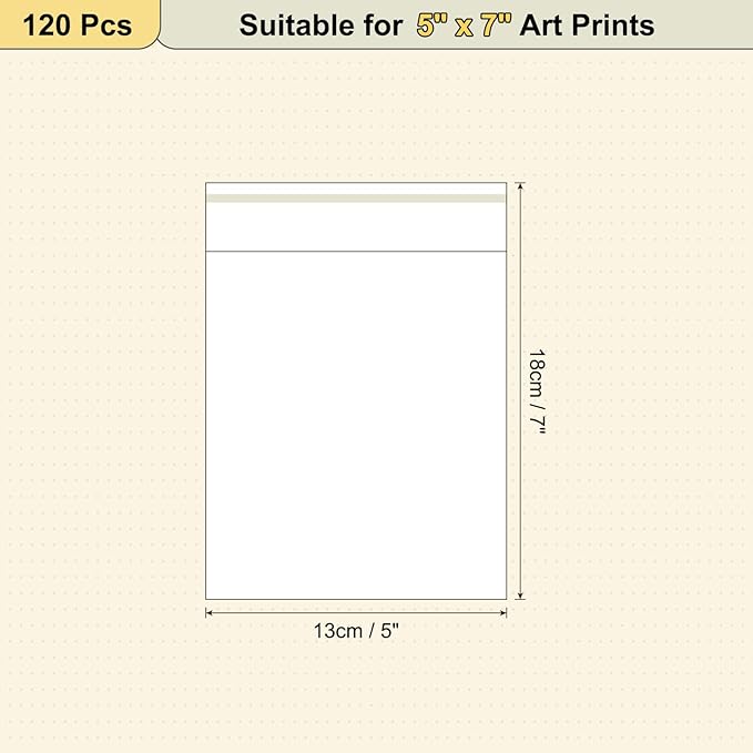 uxcell 7.1"x 5.1" Acid-Free Picture Sleeve, 120 Pack Crystal Clear Photo Sleeves Storage Bags Transparent Sealing Bag for 5.1"x 5.9" Art Prints, Pictures, Photos, Frame Mats Mattes