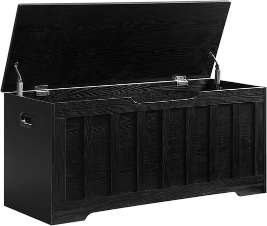43.3" Storage Chest Extra Large,Storage Trunk with 2 Safety Hinges,Wooden Storage Bench,Shoe Bench,43.3x15.7x19.1 Inch,Easy Assembly,Storage Bench for Bedroom,Living Room,entryway(Black).