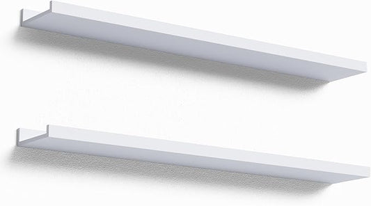 36 Inches Long Floating Shelves Wall Mounted,2 Set Modern White Shelf for Bedroom,Nursery Book with Lip,Picture Ledge Decor Living Room Bathroom Kitchen-White,35.4 In