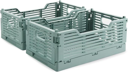 2-Pack Foldable Crates, Plastic Storage Baskets Crate for Organizing, Collapsible Storage Crates for Home Kitchen Classroom Office Bedroom Bathroom (8.66''x5.91''x3.54'', Blue)